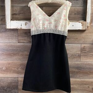 Handmade Ladies Cocktail Dress, Black, Silver, Floral Lace Eyelet